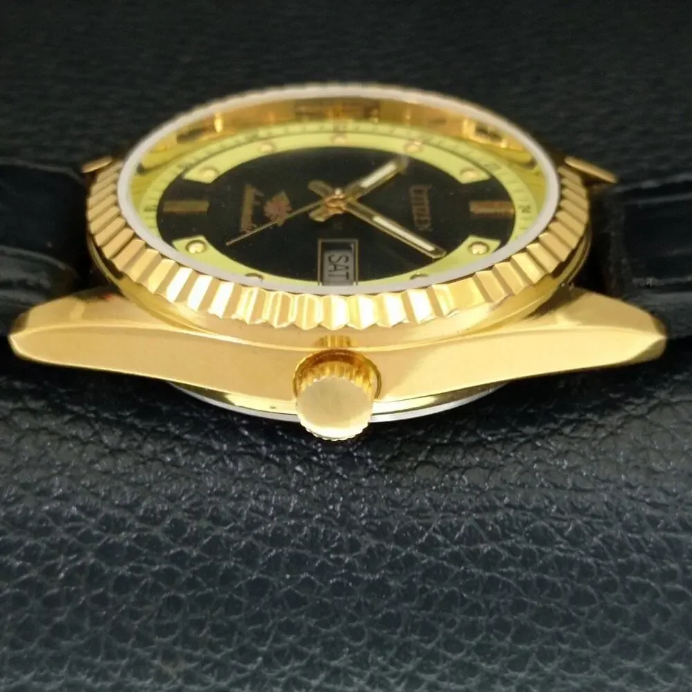 Vintage 1983 Citizen Automatic Mens Gold Watch W/daydate & Yellow accents